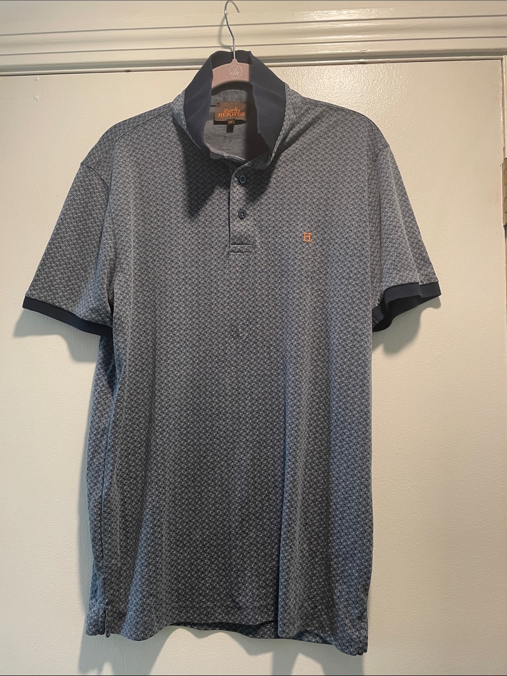 Hermes Navy Geometric Short-Sleeve Polo